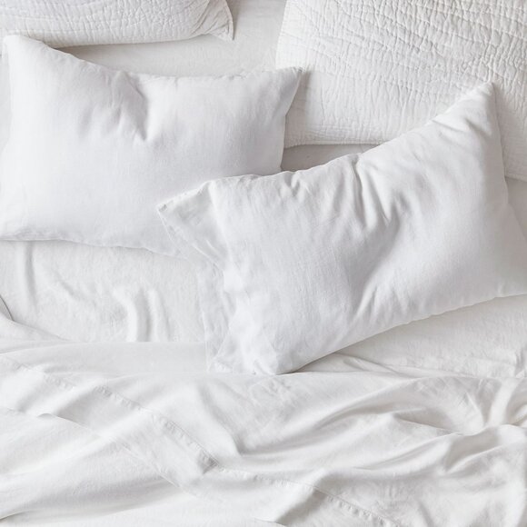 Pottery Barn White Queen Belgian Flax Linen Hemstitch Sheet Set - Picture 1 of 4